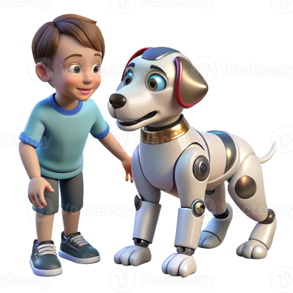 beautiful classic A robotic dog interacting with a child, playful and friendly design, lit by warm, natural light high quality png
