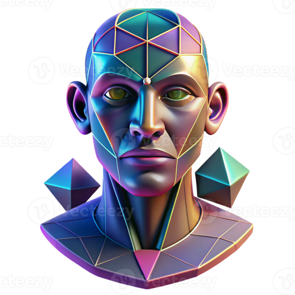 beautiful minimalist Portrait of an abstract human face composed of geometric shapes, neon lighting 4K png