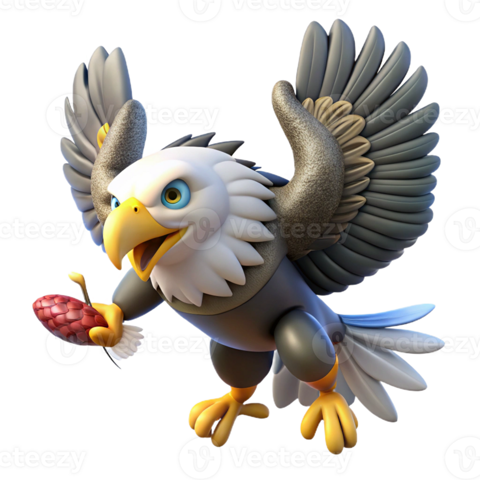 elegant artistic A powerful bald eagle soaring through a stormy sky, clutching a fish in its talons, rendered in a dynamic comic book style genuine png