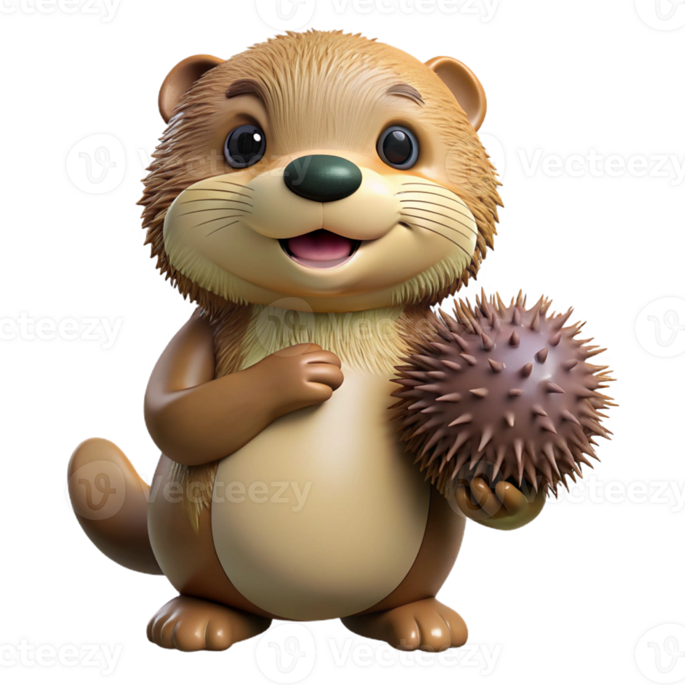 extraordinary abstract A playful sea otter holding a sea urchin, curious expression and wet fur, realistic style high quality png