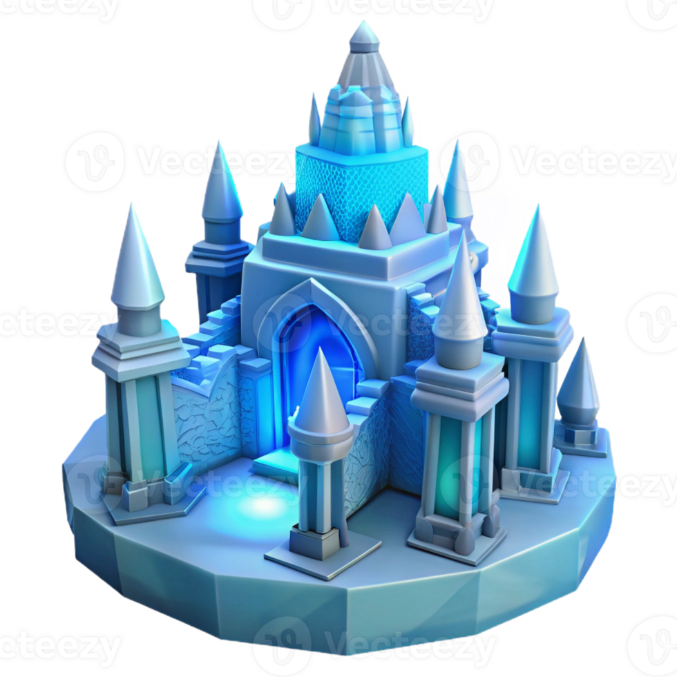 wonderful rustic An ice palace with intricate carvings, cool blue light, Art Deco style, exclusive png