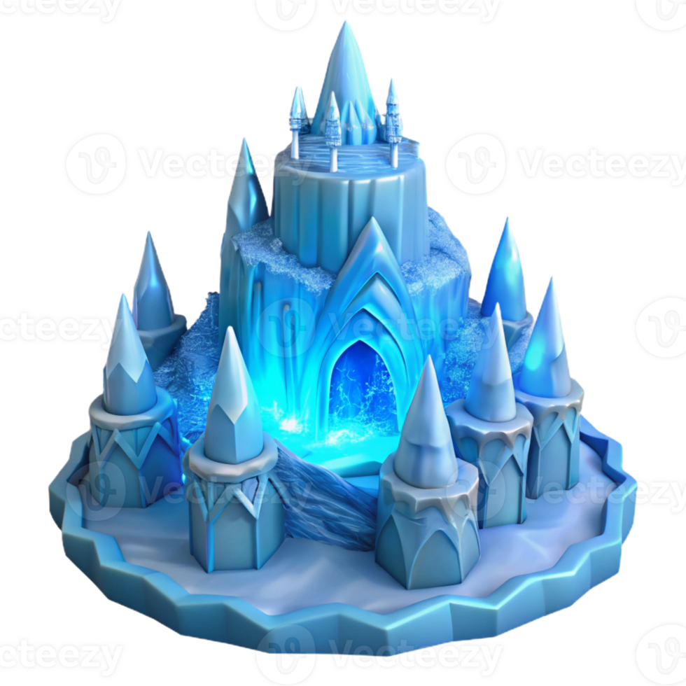 stunning abstract An ice palace carved from a glacier, intricate ice sculptures, ethereal blue lighting, frozen and majestic exclusive png