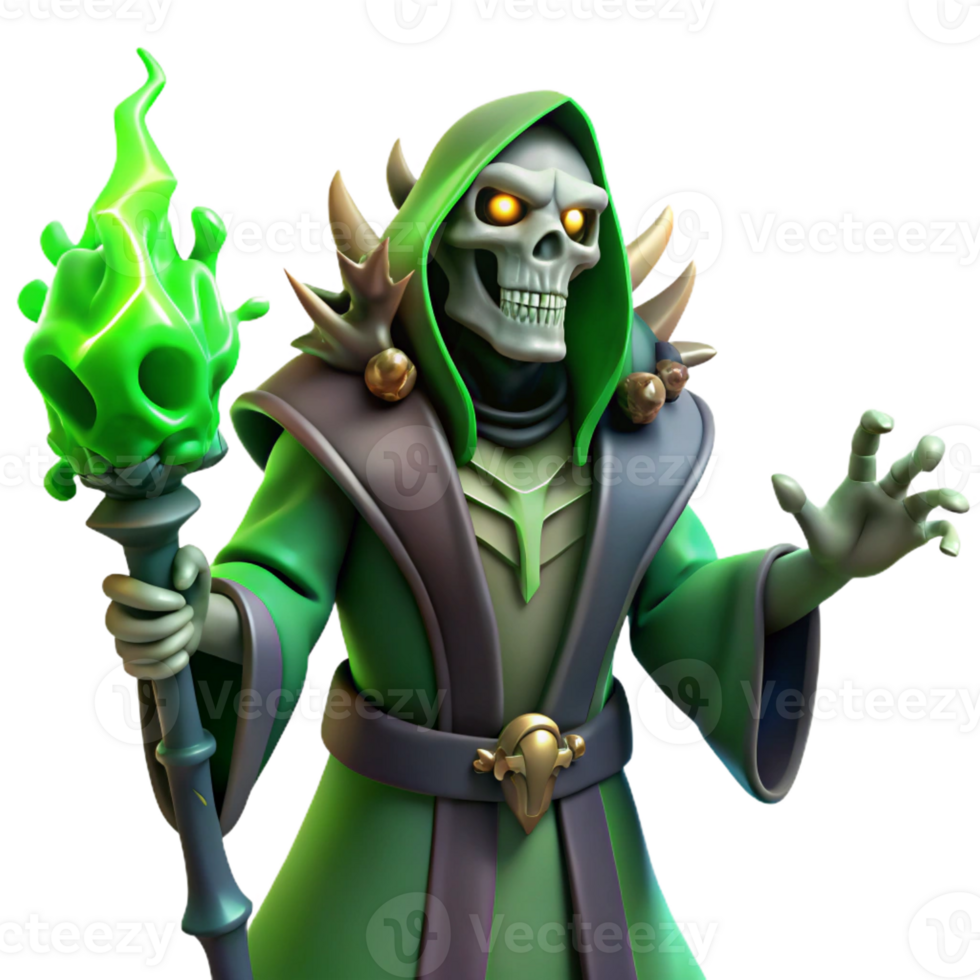 elegant vintage A powerful lich casting a spell of necromancy, eerie green lighting, dark fantasy style exclusive png