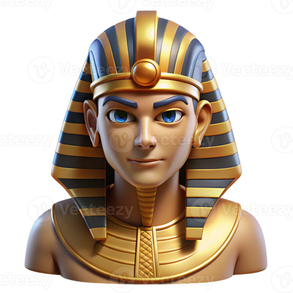 wonderful modern A proud Egyptian pharaoh Tutankhamun wearing his golden death mask, hieroglyphs glowing faintly, ancient Egyptian tomb painting style, dim lighting, premium png