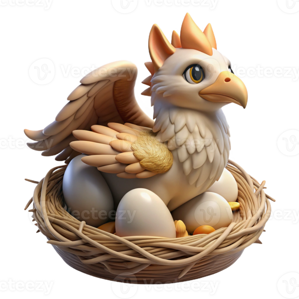 magnificent rustic A griffin protecting its nest, soft and protective, realism style authentic png