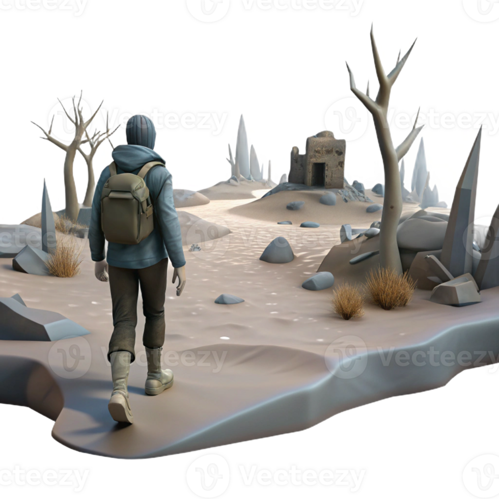 magnificent modern A lone wanderer traversing a desolate wasteland, bleak, overcast lighting, post-apocalyptic fantasy style authentic png