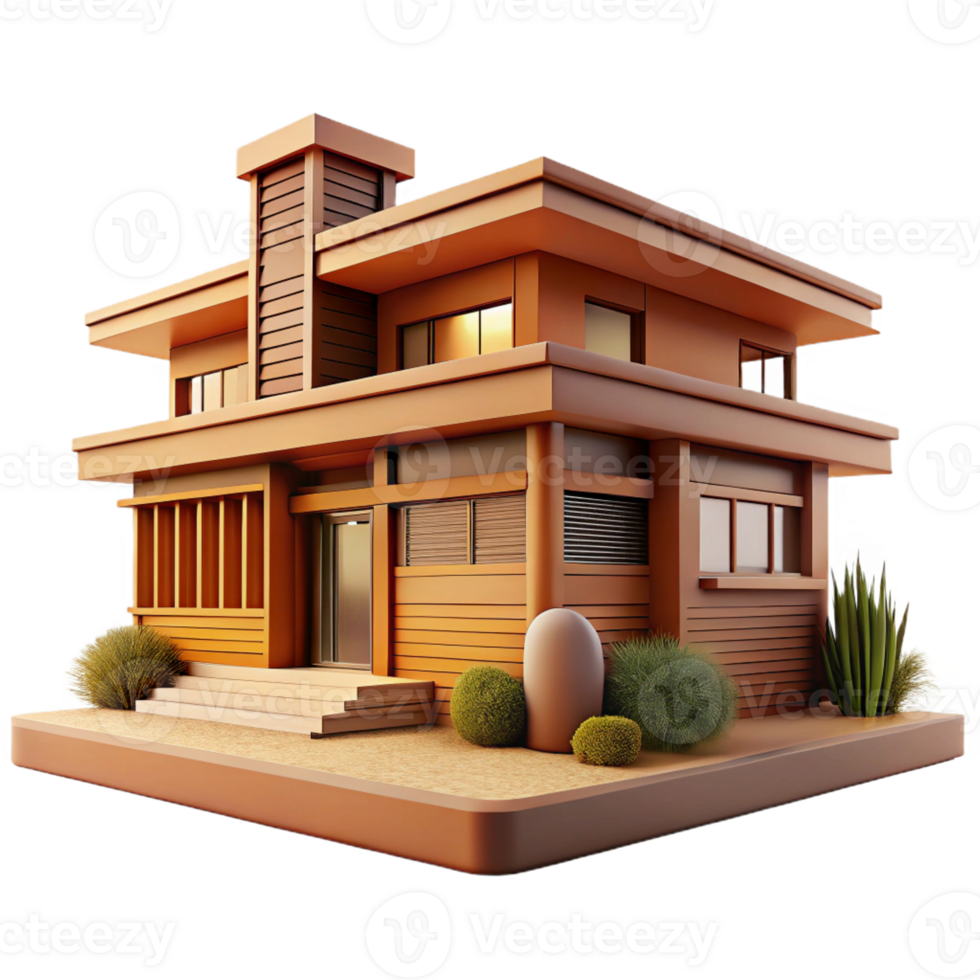wonderful rustic A Frank Lloyd Wright prairie house, horizontal lines, natural materials, warm earth tones, organic, harmonious style high resolution png