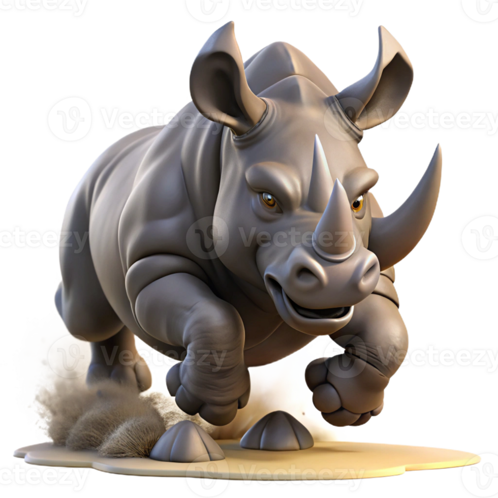 beautiful classic A powerful rhinoceros charging through the bush, dynamic pose, dusty setting, intense expression original png