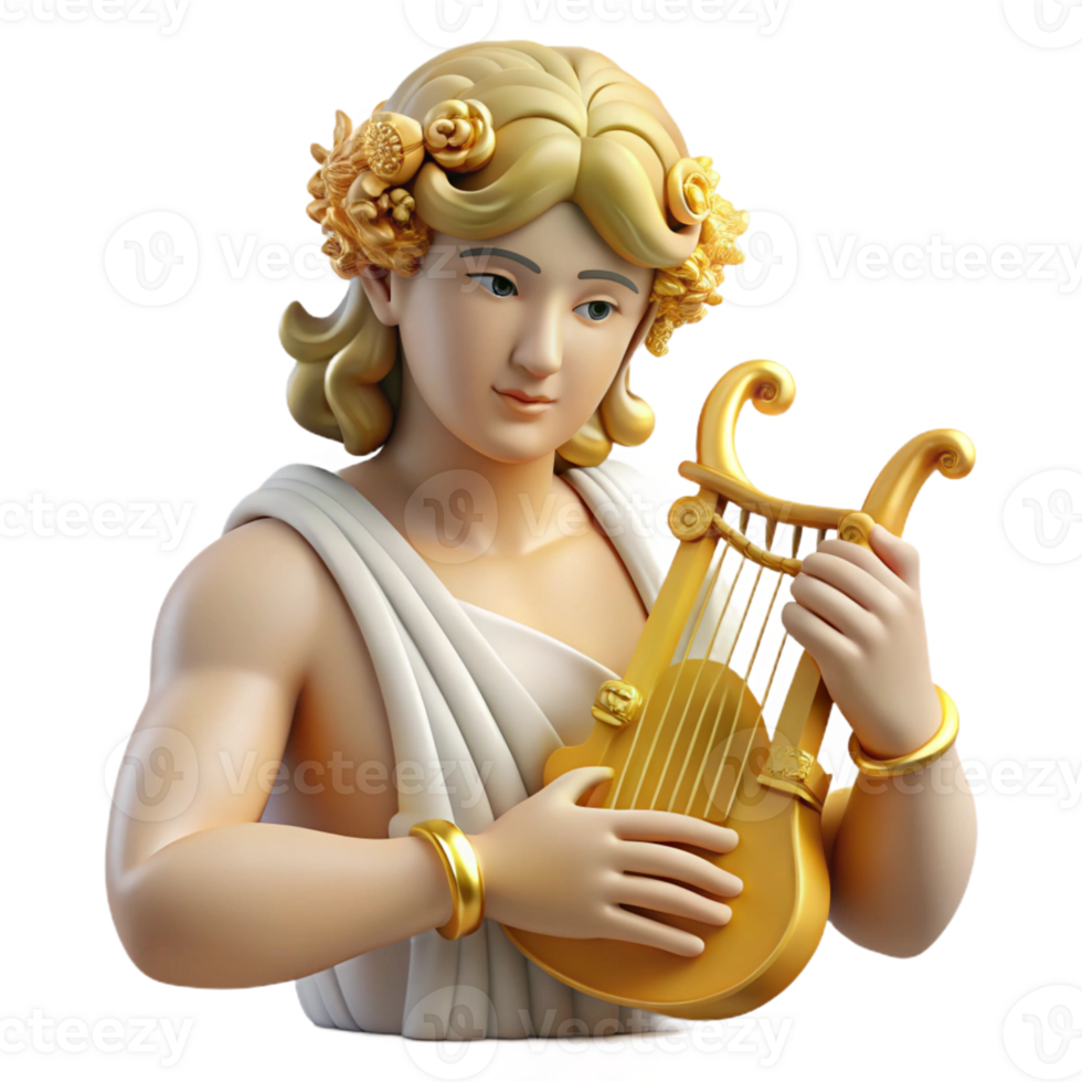 serene artistic The Greek god Apollo playing his lyre, surrounded by muses, soft golden light, Renaissance style authentic png