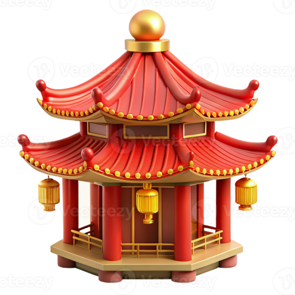 extraordinary artistic A traditional Chinese pagoda, intricate red and gold details, soft lantern light, ornate and elegant style premium png
