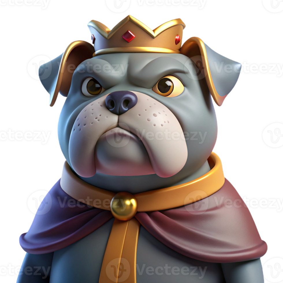 dramatic abstract A grumpy-looking bulldog wearing a tiny crown and a velvet cape, lit dramatically from below, in a Renaissance painting style 4K png