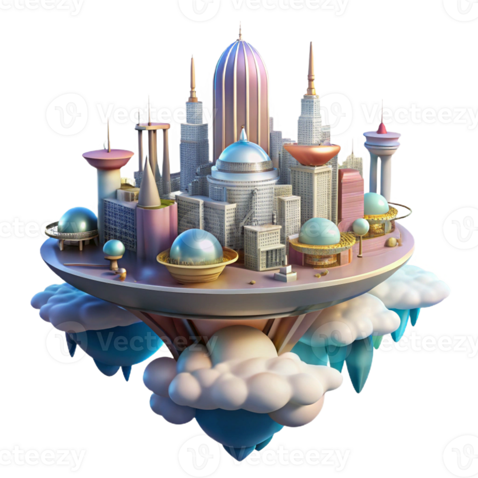 elegant abstract A futuristic city floating among the clouds, fantasy style, ethereal lighting authentic png