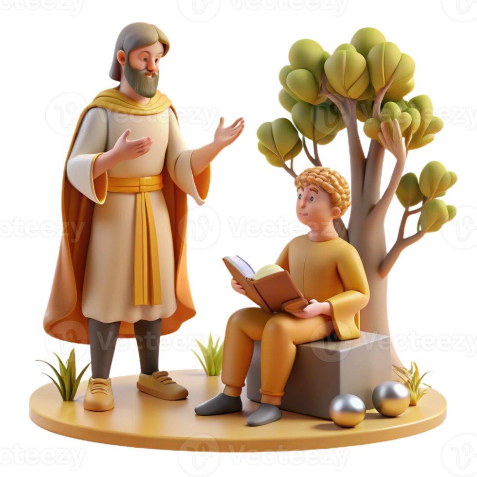 extraordinary modern A wise Chiron teaching Achilles, serene forest setting, soft golden light, Renaissance style premium png