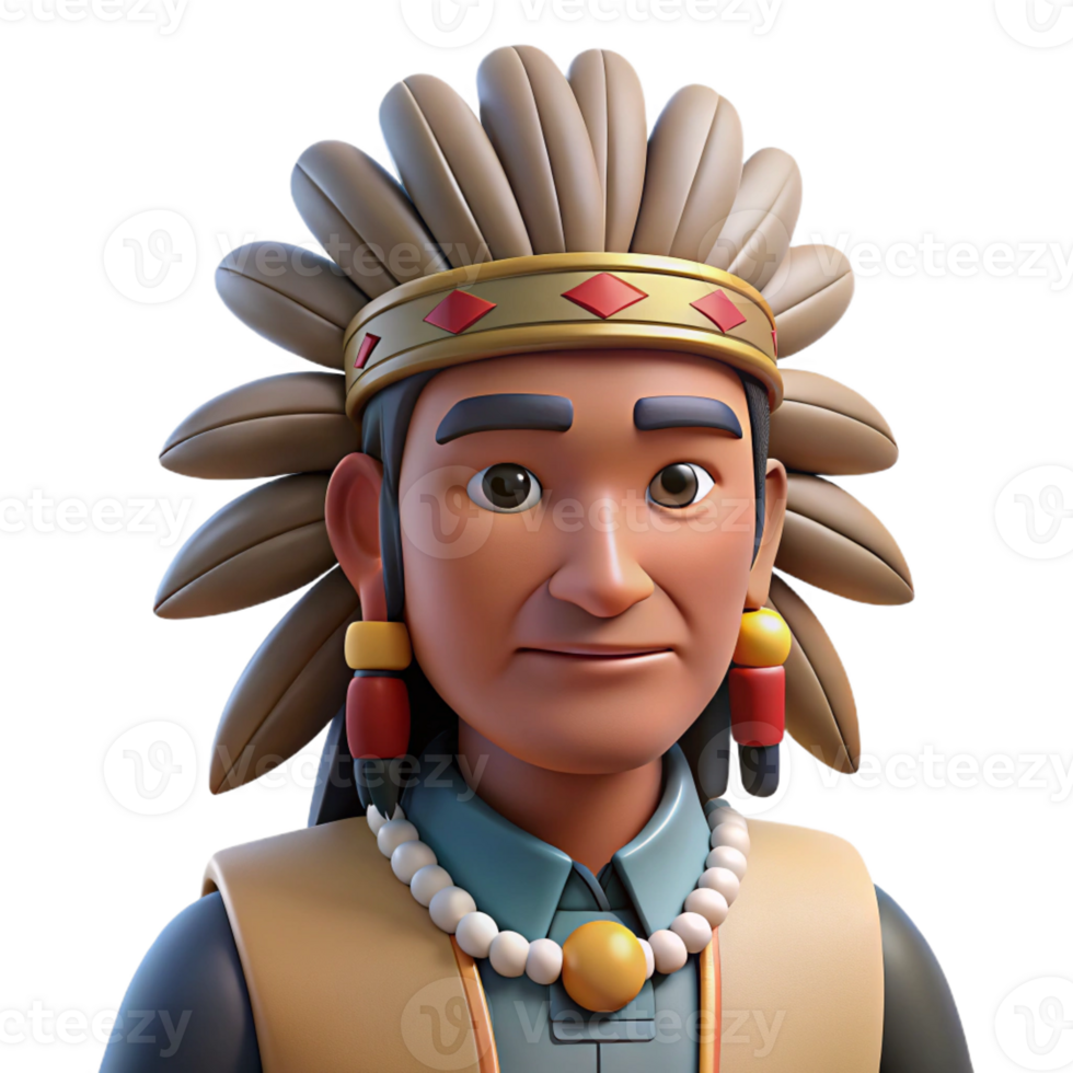 magnificent traditional A Native American chief with a feathered headdress, a proud expression, natural sunlight, photorealistic style exclusive png