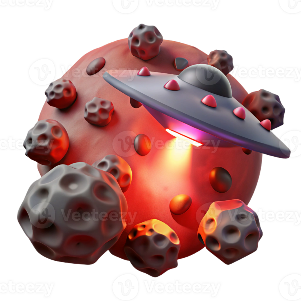 vibrant creative A lone spaceship drifting through an asteroid field, dim, red lighting, dystopian style exclusive png