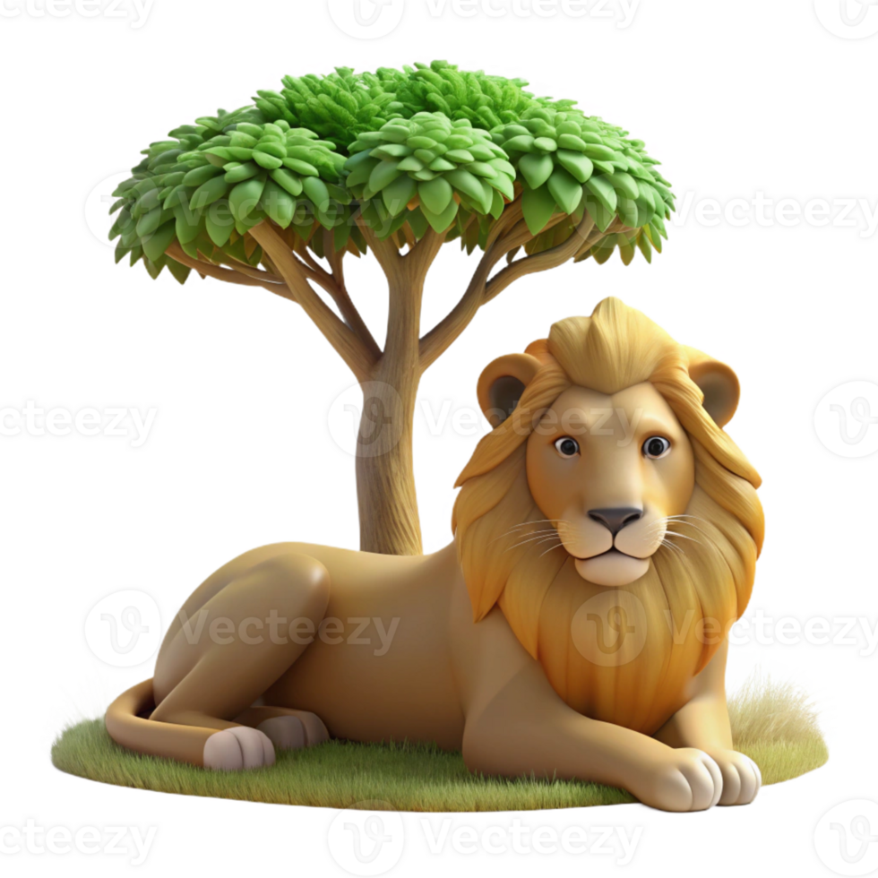 magnificent vintage A regal lion pride resting beneath the shade of an acacia tree in the African savanna, rendered in a realistic wildlife photography style professional png
