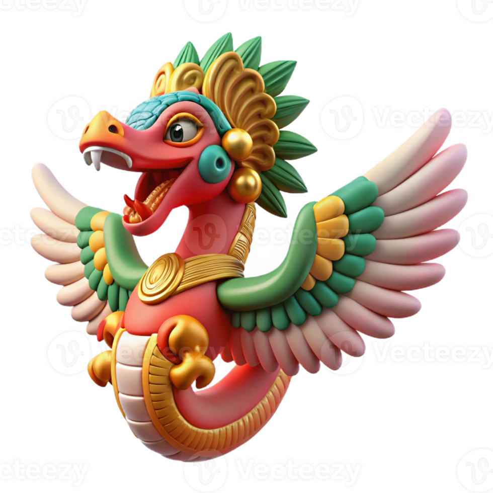 dramatic abstract The Aztec god Quetzalcoatl, a feathered serpent, descending from the sky, Mesoamerican art style, vibrant colors professional png