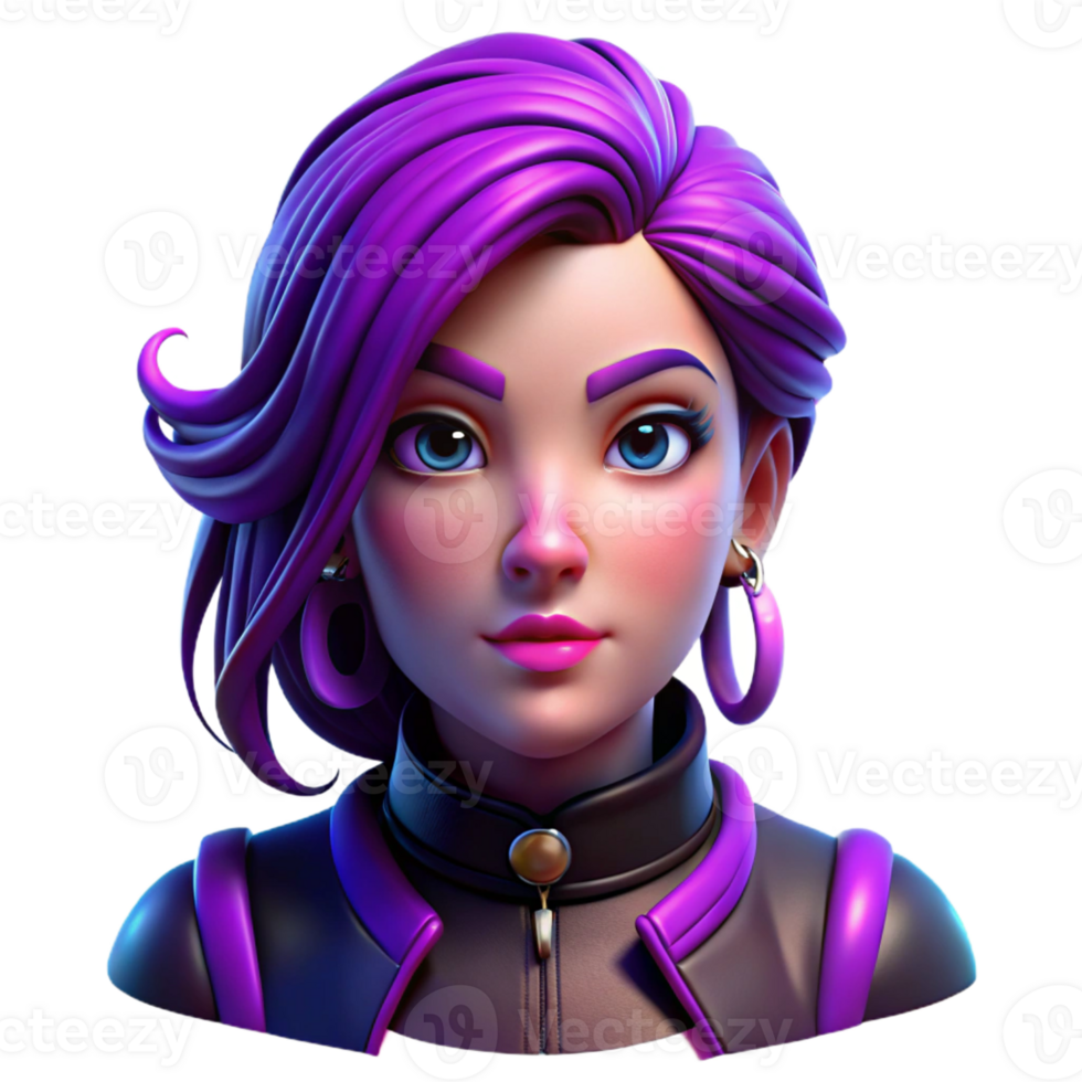 extraordinary rustic A portrait of a woman with vibrant purple hair and multiple piercings, neon cyberpunk lighting, graphic novel style exclusive png