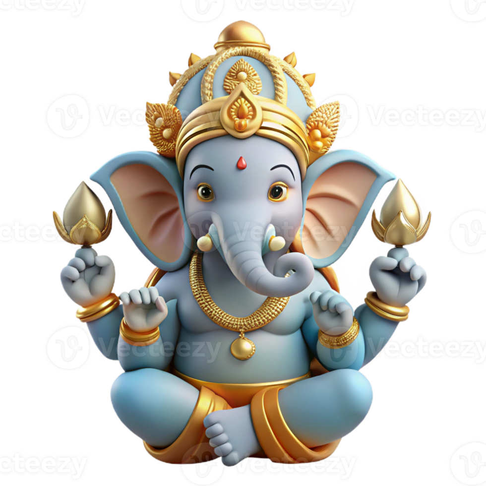 stunning rustic Ganesha, Hindu god of wisdom and prosperity, with an elephant head and multiple arms, intricate details, religious iconography style 4K png