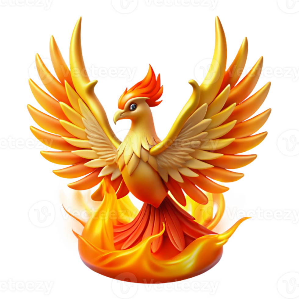 extraordinary traditional A majestic phoenix rising from a pyre of golden flames, feathers ablaze with iridescent hues of orange, red, and yellow, Art Deco style, dramatic lighting, professional png
