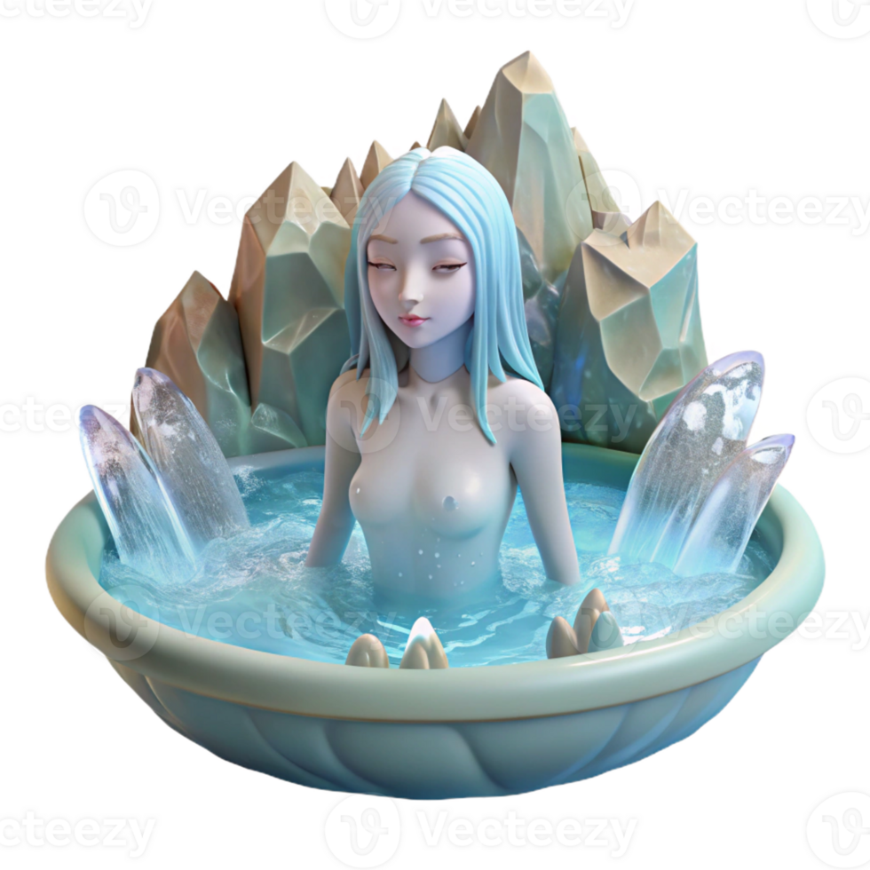 vibrant creative A ethereal nymph bathing in a crystal-clear waterfall, soft diffused light, fantasy art style 4K png