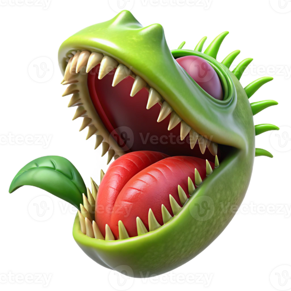 wonderful classic A close-up of a Venus flytrap, its jaws open, ready to snap shut, in macro photography style, with dramatic lighting premium png
