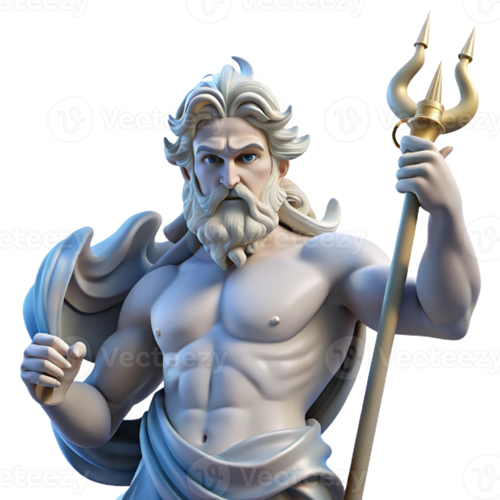 serene abstract The Greek god Poseidon, wielding his trident, commanding the waves, classical Greek sculpture style, dynamic lighting exclusive png