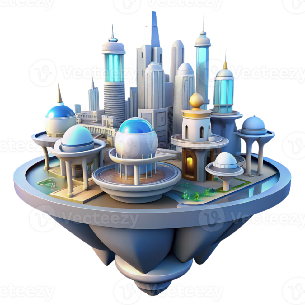impressive rustic A floating city with interconnected platforms, futuristic architecture, bright sunlight, utopian setting 4K png