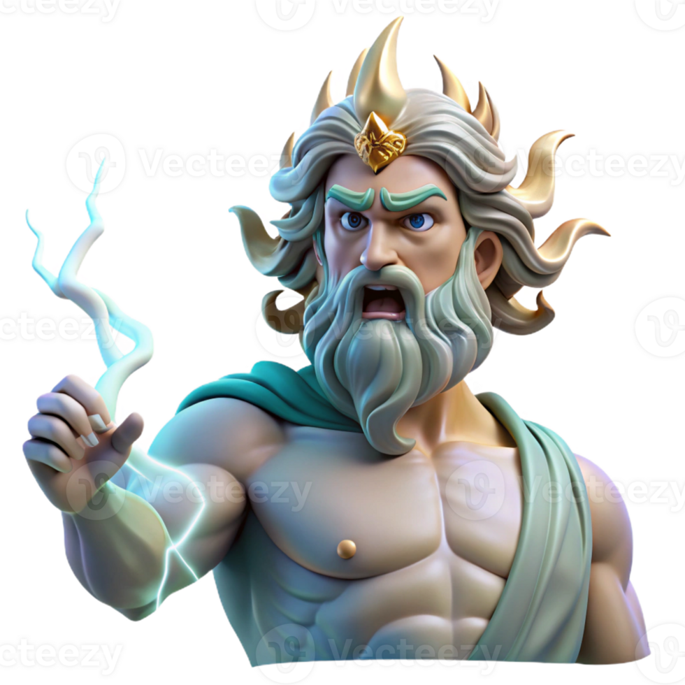 magnificent abstract Poseidon, God of the Sea, commanding a tempest, lightning illuminating his furious face, Baroque style 4K png