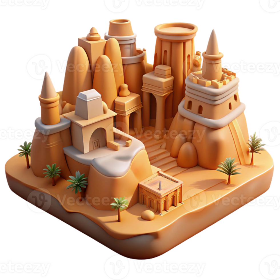 extraordinary artistic A desert canyon carved city, warm sandstone hues, midday sun, ancient civilization style high resolution png