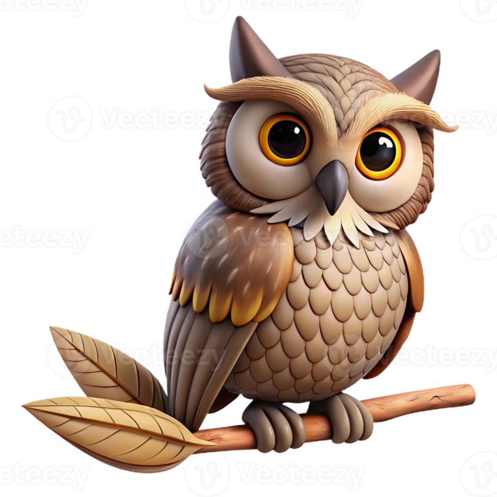 vibrant classic A wise old owl perched on a branch, intricate feather details, realistic style premium png