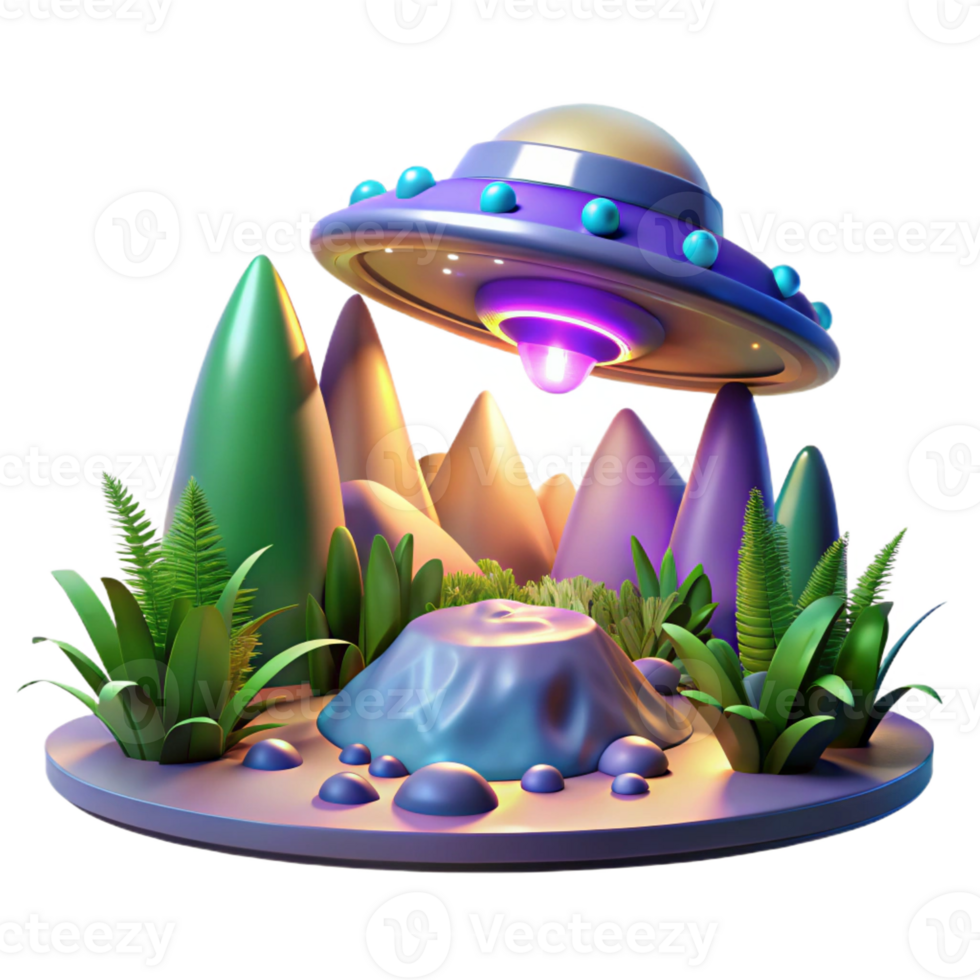 serene abstract A spaceship landing on a lush, alien planet, vibrant, tropical lighting, fantasy art style authentic png
