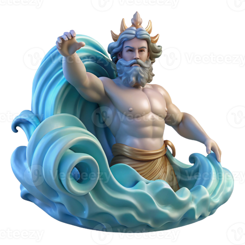 impressive abstract Poseidon, God of the Sea, commanding a colossal wave, sunlight filtering through the water, baroque painting style professional png