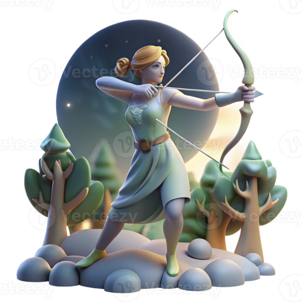 serene creative A serene Artemis hunting in a moonlit forest, her bow drawn, painted in a Romantic style high quality png