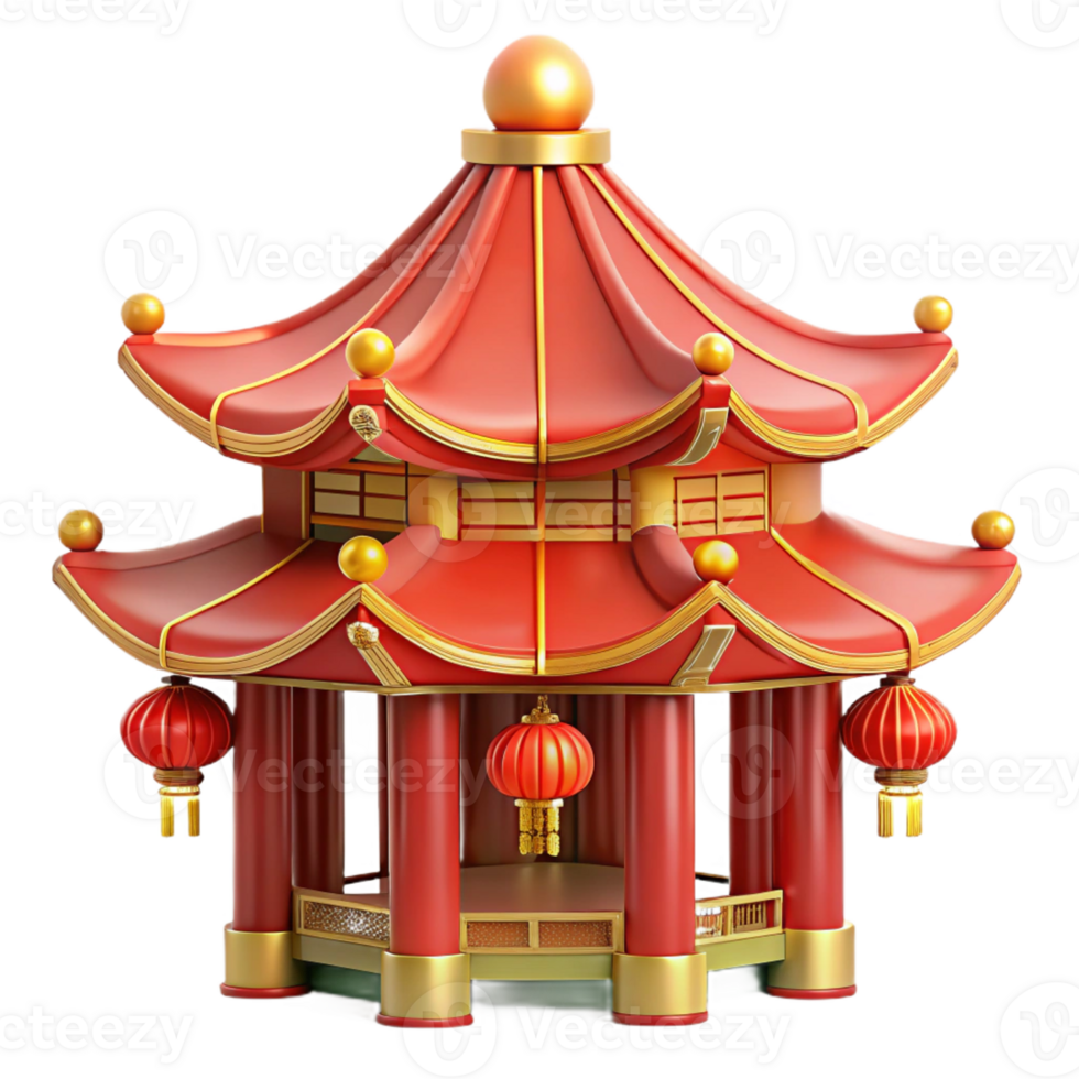 beautiful minimalist A traditional Chinese pagoda, intricate red and gold details, soft lantern light, ornate and elegant style detailed png