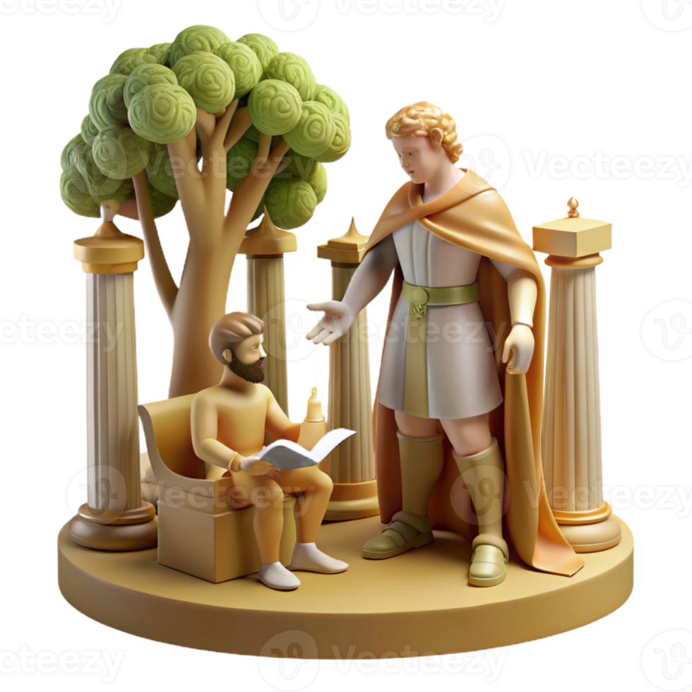 stunning minimalist A wise Chiron teaching Achilles, serene forest setting, soft golden light, Renaissance style original png