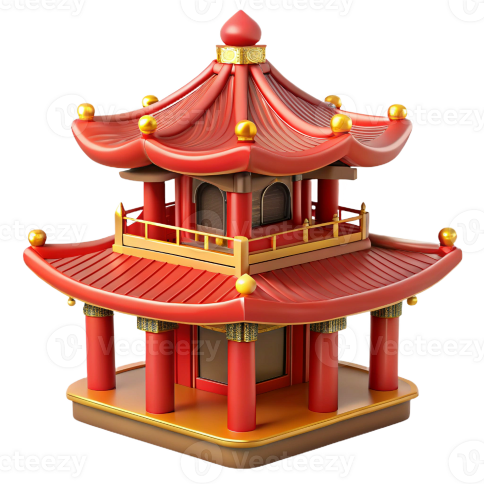wonderful abstract A traditional Chinese pagoda, red and gold details, ornate style, soft lighting, professional png