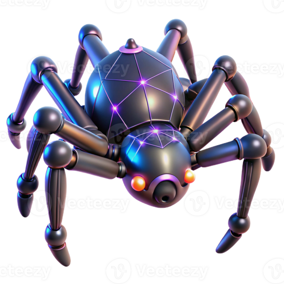 vibrant abstract A giant robotic spider weaving a web of glowing data streams, cyberpunk style, neon lighting exclusive png
