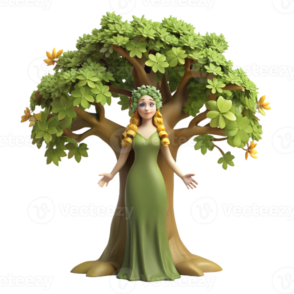 wonderful contemporary A serene dryad emerging from a giant oak tree, dappled sunlight filtering through the leaves, Pre-Raphaelite style genuine png