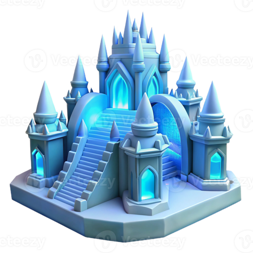 beautiful traditional An ice palace with intricate carvings, cool blue light, Art Deco style, 4K png