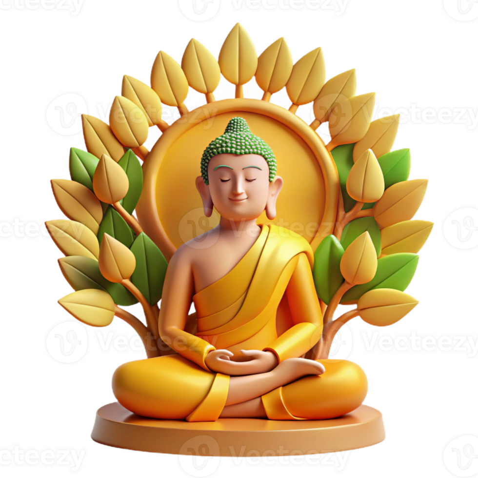 beautiful modern A serene Buddha meditating beneath the Bodhi tree, bathed in golden sunlight filtering through the leaves, traditional Tibetan Thangka painting style, soft lighting, 4K png