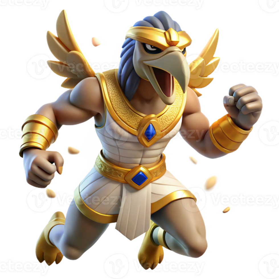 impressive classic Horus, the falcon-headed god, battling Set, dynamic and action-packed style professional png