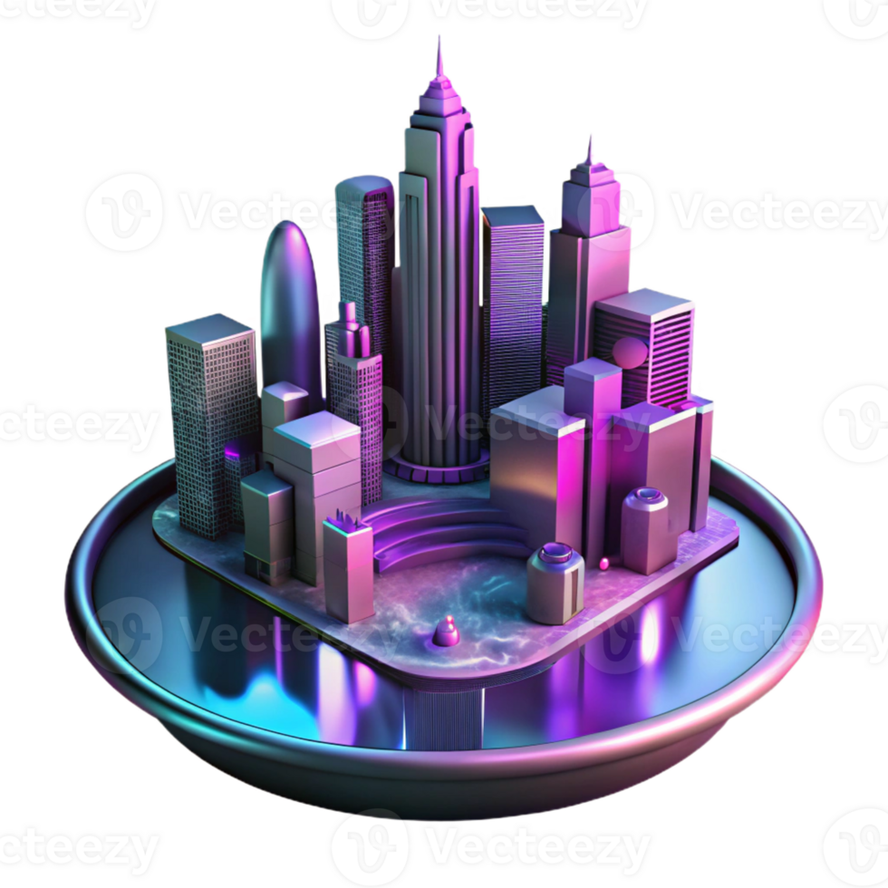 extraordinary abstract A futuristic cityscape reflected in a puddle, neon lights, cyberpunk style high resolution png