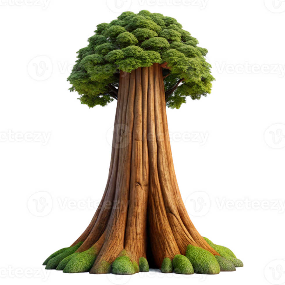 extraordinary modern A giant sequoia tree, its bark covered in moss and lichen, in a dimly lit forest, in a photorealistic style exclusive png