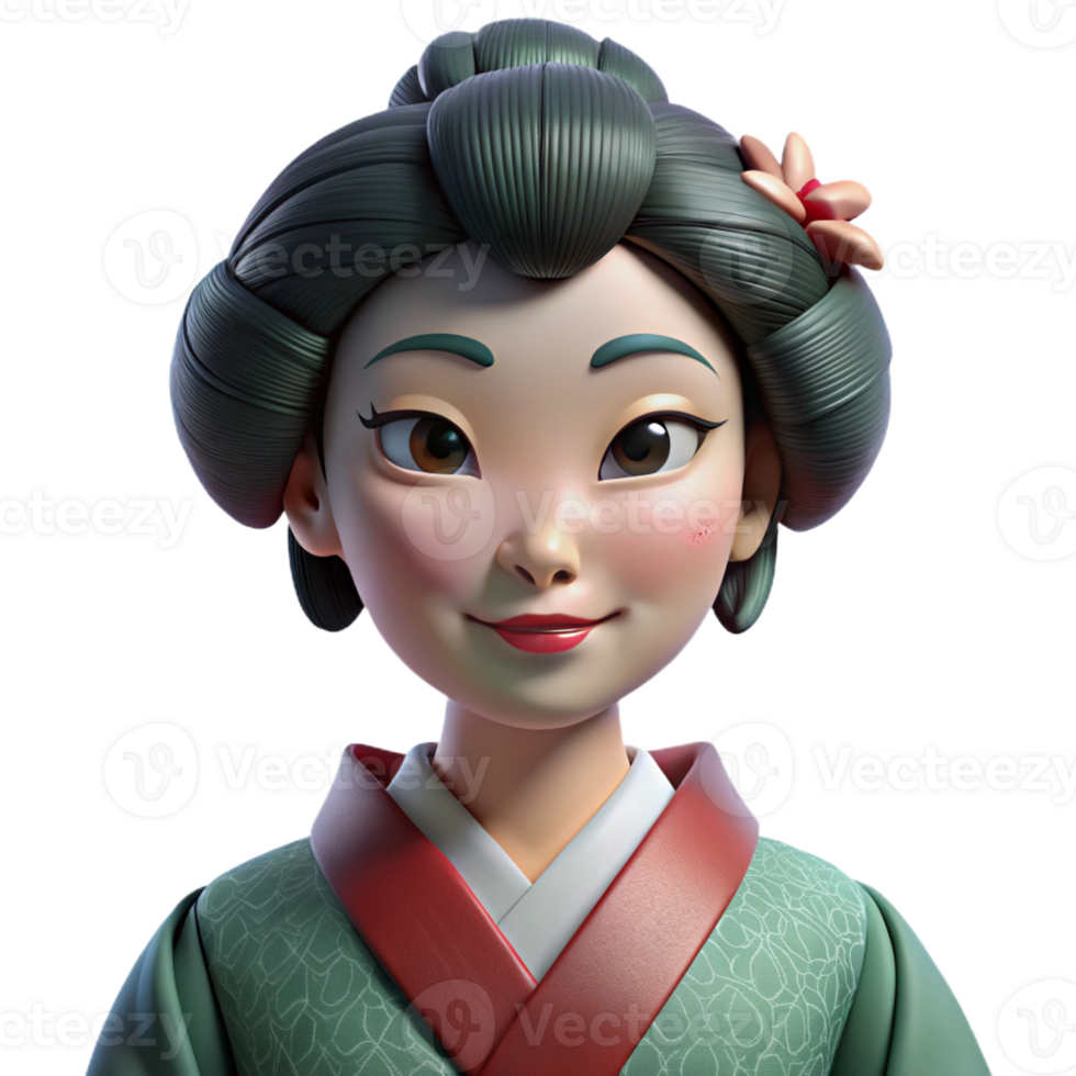 wonderful classic A geisha with elaborate makeup and a silk kimono, a subtle smile, soft diffused lighting, traditional Japanese painting style genuine png