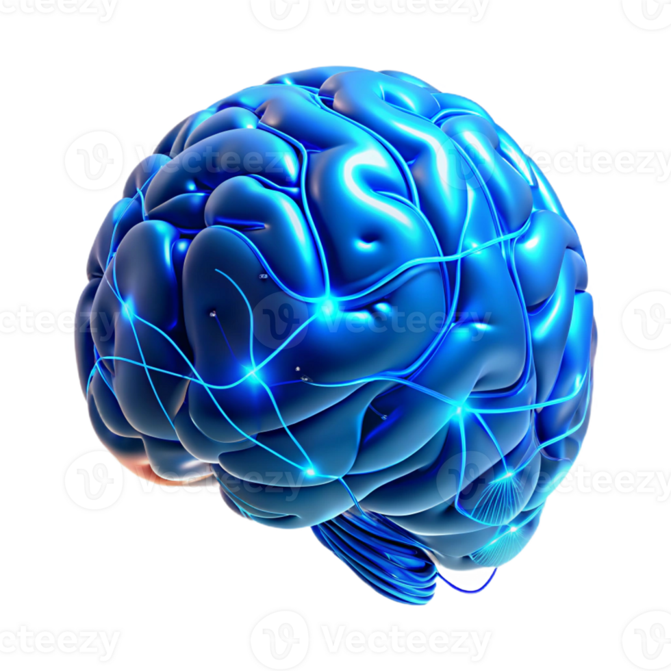 magnificent abstract A holographic projection of a human brain rotating slowly, intricate neural pathways highlighted in blue, clinical lighting professional png