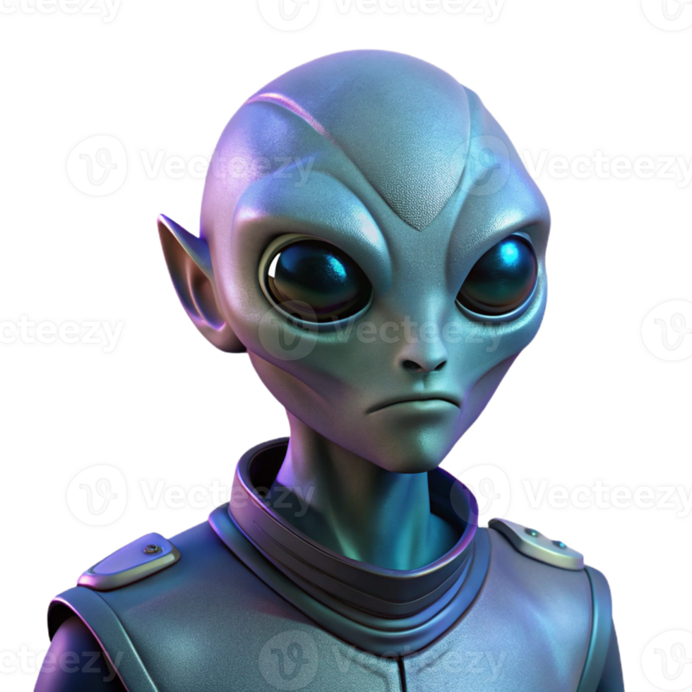vibrant rustic Portrait of an alien with iridescent skin and large, black eyes, cool, otherworldly lighting, science fiction style high resolution png