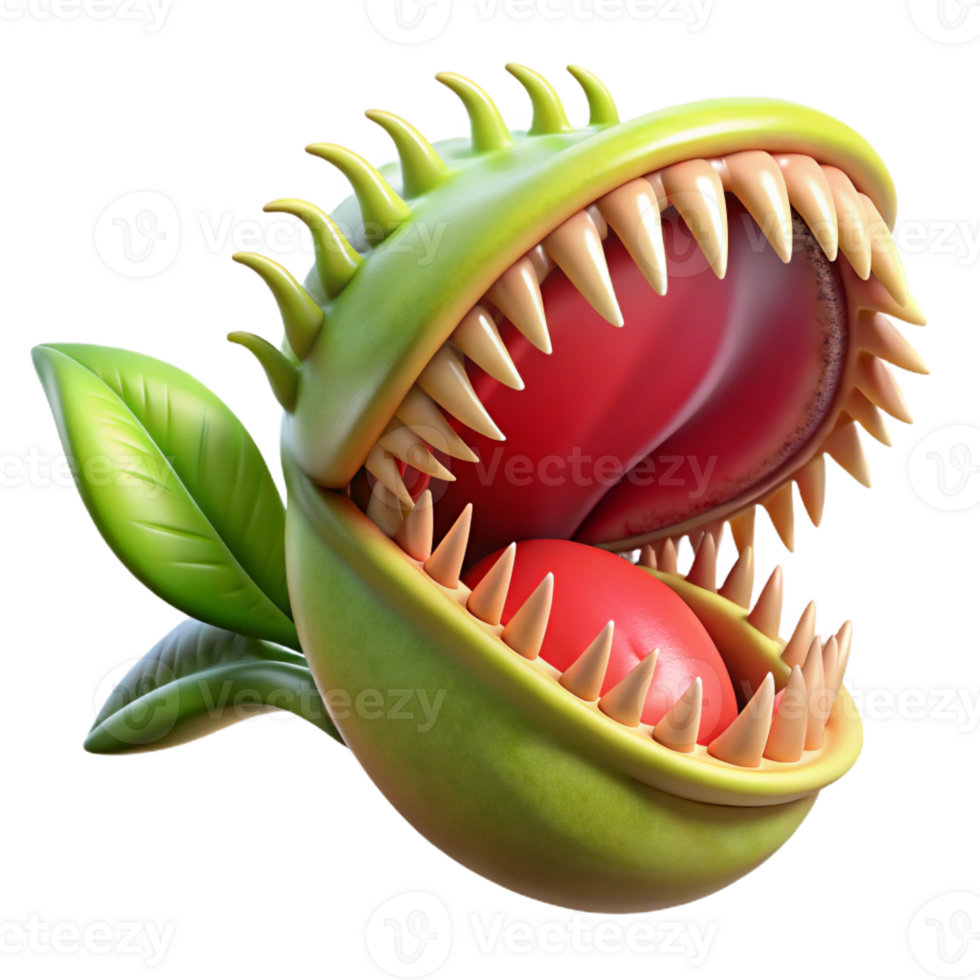elegant traditional A close-up of a Venus flytrap, its jaws open, ready to snap shut, in macro photography style, with dramatic lighting authentic png