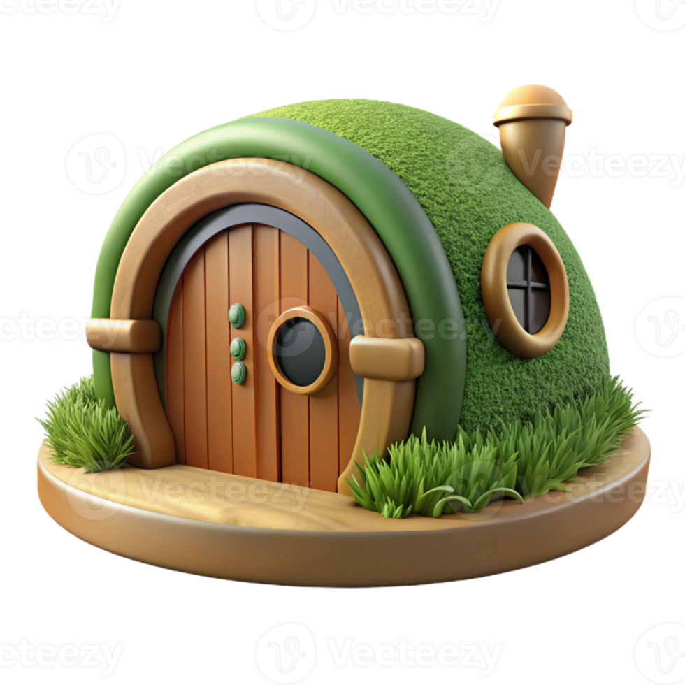 impressive classic A hobbit hole, nestled into a grassy hillside, round wooden door, cozy, whimsical style 4K png