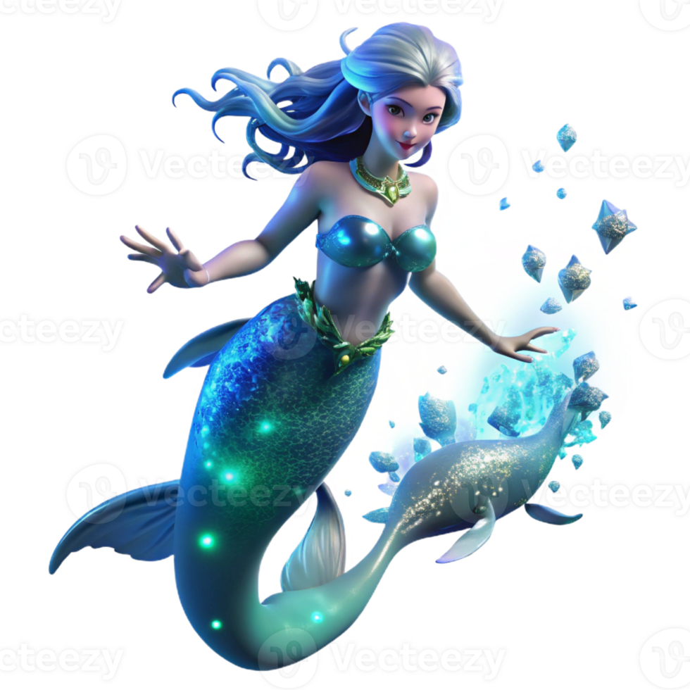 extraordinary vintage A beautiful mermaid swimming in the ocean depths, bioluminescent creatures illuminating the water, fantasy art style genuine png